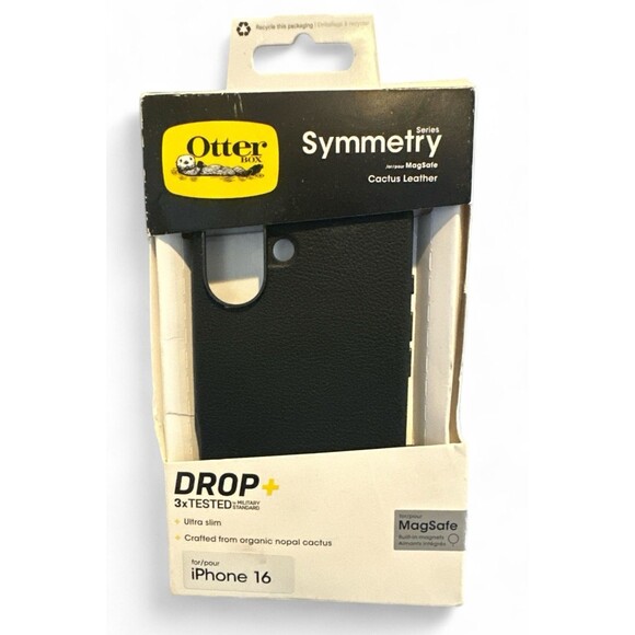 OtterBox Apple iPhone 16 Symmetry Drop+ Case MagSafe Black Cactus Leather - Picture 1 of 3